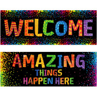 Classroom Banner Poster, 2 Pcs Colorful Confetti Bulletin Board Decoration Motivational Posters For School & Classroom Primary Middle High School-Amazing Things Happen Here (Poster Tube Package)