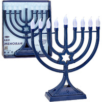 Led Electric Blue Hanukkah Menorah With Special Effects - Battery/Usb Powered, Star Of David, 4 Lighting/Blinking Bulbs