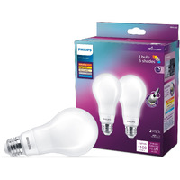 Philips Led White Dial Flicker-Free Frosted Dimmable A21 Light Bulb - Eyecomfort Technology - 1600 Lumen - 5 Shades Of White - 12W=100W - E26 Base - Indoor - 2-Pack