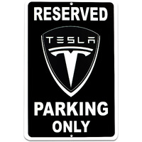 Tesla Parking Only Sign - 8X12 Aluminum Tesla Poster - Gifts For Tesla Owners - Tesla Garage Sign - Tesla Gifts For Men - Tesla Sign Parking