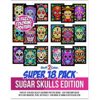 Stuff2Color Super Pack Of 18 Fuzzy Velvet Coloring Posters (Sugar Skulls Edition) - Great Kid Friendly Halloween, Day Of The Dead, Dia De Los Muertos Arts And Craft Activity [All Ages Fun] (1 Pack)