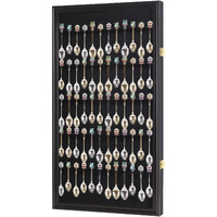 Displaygifts 60 Souvenir Spoon Tea Spoon Display Case Rack Holder Wall Cabinet Frame, Uv Protection, Lockable Door (Black Finish)