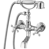 Aolemi Wall Mount Bathtub Faucet With Handheld Shower Polish Chrome Double Cross Handle Mixer Tap With Telephone Shaped Hand Sprayer Vintage Tub Filler