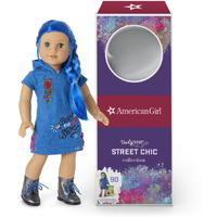 American Girl Truly Me 18-Inch Doll #90 With Blue Eyes, Long Blue Hair, And Lt-To-Med Skin In Skater Dress, For Ages 6+