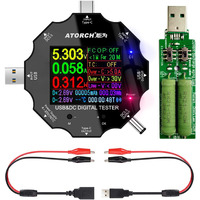 Usb C Tester, 3 In 1 Type C Dc5.5 Usb Meter Usb Load Color Screen Ips Digital Multimeter,Voltage,Current,Power,Resistance,Capacity Detector,With Clip Cable Support Pd2.0/Pd3.0,Qc2.0/Qc3.0