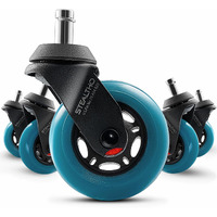 Stealtho Advanced Office Chair Wheels Set Of 5 - Protect Hardwood Floor & Carpet Without Chair Mat - Replacement Heavy Duty Casters - Navy Soft Polyurethane - Stem 7/16" X 7/8"