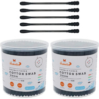Homefox Black Cotton Swabs Spiral - 400 Count Organic Cotton Buds Double Side Tightly Wrapped Charcoal Cotton Tips Paper Stick Soft Gentle Cruelty-Free Lint-Free Goth Bathroom, Round & Spiral (Black)