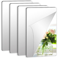 Self Adhesive Acrylic Mirror, Mirror Tiles,Flexible Plastic Mirror Sheets Wall Stickers,2Mm Thick Mirror,Frameless Small Mirror, 4 Pack (6 X 9 Inch)