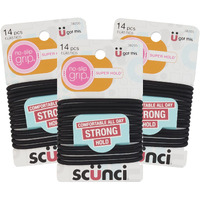 Scunci Black Gel Elastics, No-Slip Grip, Strong Hold-Ponytailers, 14 Pcs Per Pack (3-Pack)