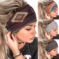 Olbye Boho Headbands Women Wide Head Bands Turban Elastic Nonslip Hairbands Workout Yoga Hair Scarfs Running Sweatband African Bohemian Head Wraps Fashion Hair Accessories For Women Girls(D-Bohemian)