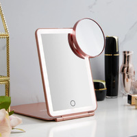 Led Foldable Travel Makeup Mirror - 5X7 Inches 3 Colors Light Modes Usb Rechargeable Touch Screen, Portable Tabletop Cosmetic For Travel, Cosmetic, Office (Rose Gold)