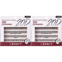 I-Envy 20D Extension Cluster Individual Lashes (Medium, 2 Pack) Flat Root Seamless Application Perfect For Diy Lash Extension