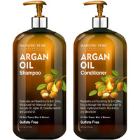 Argan Oil Shampoo And Conditioner, From Majestic Pure, Improve Formula Sulfate Free, Vitamin Enriched, Volumizing & Gentle Hair Restoration Formula For Daily Use, For Men And Women, 16 Fl Oz Each