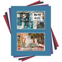 Mat Board Center, Pack Of 5, Photo Picture Mats - Acid Free, 4-Ply Thickness, White Core - For Pictures, Photos, Framing (8X10 For 2-4X6 Mixed Color)