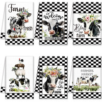 Fuweave 6 Pcs Farm Animal Kitchen Towels Decorative Set Cow Sheep Pig Chicken Floral Buffalo Plaid Funny Dish Towels For Kitchen Farmhouse Absorbent Hand Towels For Housewarming Gift, 24" X 16"