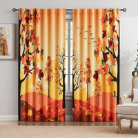 Maple Full Blackout Curtains Orange Yellow Autumn Fall Leaves Camouflage Thermal Curtains Illustration Scenery Window Drapes Rod Pocket Back Tab Curtains For Bedroom Living Room 50 X84 Inches 2 Pcs