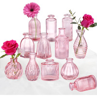 Pink Vase, Bud Vases Set Of 12, Small Pink Glass Vases For Flowers Modern Ribbed Glass Bud Vase For Decor Wedding Flower Vase In Bulk Vintage Decor Bridal Shower Centerpieces Home Table Decoration