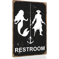 Alkb Nautical Themed Vintage Restroom Door Sign Fun Mermaid And Pirate Sign Suitable For Ocean, Beach, Ship Themed Wall Decor 8X12 Inch