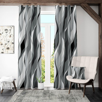 Weesire Black And Grey Curtains Decorative 50% Light Blocking Darkening Grommet Grey Curtain For Living Room Villa, Bedroom Gray And White 2 Panels Set, 52X96 Inches