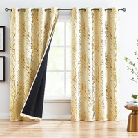 Ivory-Gold Tree Blackout Curtains For Living Room 84Inch Long Foil Branch Print Curtain Panels For Bedroom Thermal Insulated Energy Efficient Drapes For Christmas Home Office Grommet Top 2Panels