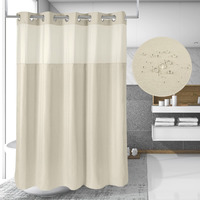 Ecoehoe 71W X74H Heavy Fabric Hook Free Shower Curtain With Polyester Magnet Snap-In Liner-Top See Through With Mesh Window Light Beige