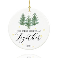 Our First Christmas Together Ornament Gift For Couple Anniversary, 1St Christmas Together Ornament 2024, 2.9" Ceramic Couple Keepsake For First Christmas Decorations