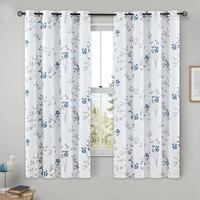 Beauoop Farmhouse Floral Blackout Curtain - Thermal Insulated Noise Reducing Drapes For Bedroom/Living Room, Grommet Top, Set Of 2, 52W X 54L, White/Blue/Gray