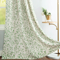 Vogol Country Curtains For Bedroom, Linen Textured Green Leaves Privacy Window Curtain Drapes, 1 Panel Curtain With Grommets Top For Living Dining Room, 52 X 96 Inches