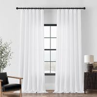 Dukiyo Linen White Curtains 98 Inches Long For Living Room Bedroom Farmhouse Boho Rod Pocket Belt Tape With Hooks Semi Sheer Drapes Privacy Light Filtering Curtain 98 Inch Length For Nursery Laundry