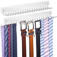 Tie Rack Wall Mounted, Natrual Wood Tie Organizer Holds 20 Ties/Belt/Purse, Tie And Belt Organizer W/ 360 Roatable Hooks,Screw Nail, Ideal For Installation On Wall?Door?Closet, 2 Pack, White