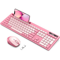 Wireless Keyboard And Mouse Set Rose Pink, Vivefox Wireless Keyboard With Phone Holder, Usb A & Type C Cute Keyboard And Mouse Compatible For Mac, Macbook/Air/Pro Windows Computer Heartbreaker Rose