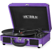 Victrola Vintage 3-Speed Bluetooth Portable Suitcase Record Player With Built-In Speakers | Upgraded Turntable Audio Sound|Purple Glitter, Model Number: Vsc-550Bt-Gpr
