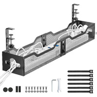 Under Desk Cable Management Tray, Litwaro Cable Management Under Desk No Drill, 25'' Metal Cable Tray With Clamp For Desk Wire Management, Desk Cord Organizer - No Damage To Desk