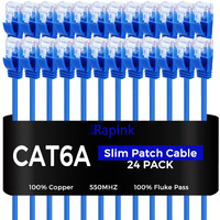 Rapink Patch Cables Cat6A 5Ft (24 Pack) Slim, Cat6A Ethernet Patch Cable 10G Support, Snagless Cat 6 Patch Cable For Patch Panel To Switch, Flexiable Cat 6A Ethernet Cable With Gold Plated