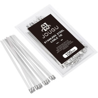 Jougu Metal Zip Ties 6 Inch 316 Stainless Steel Locking Cable Marine Grade 250Lb 150Mm 100Pcs Heavy Duty Exhaust Wrap Multi Purpose Binding For Machinery, Vehicles, Farms, Cables, Pipes,Fence