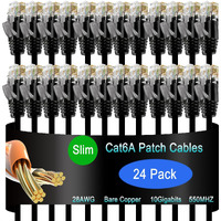 Lysymixs Cat6A Slim Ethernet Patch Cable 1 Ft (24 Pack), Cat6A Patch Cable For Data Centers, Cat 6 Patch Cable 10G, Network Patch Cables For Home And Enterprise Network -Black