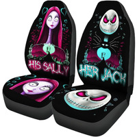 Genany Horror Nightmare Skellington Couple 2 Front Car Seat Covers For Car Truck Sedan Suv, Halloween Car Seat Cover, Durable Automotive Seat Covers, Bucket Seat Covers, Protective Interior Accessory