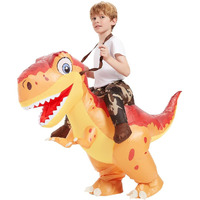 Comin Inflatable Dinosaur Costume Kids, T Rex Blow Up Ride On Dino Orange Funny For Halloween Party 4-6Y