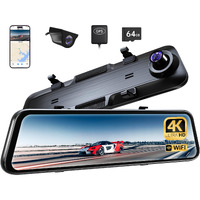 Pelsee P12 Plus 4K Wifi Rear View Mirror Camera, 12" Mirror Dash Cam Front And Rear, Backup Camera For Car, 64Gb Card & Gps Included, Smart Driving System Adas/Bsd/Lca, Enhanced Night Vision