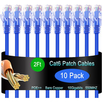 Lysymixs Cat6 Ethernet Patch Cable 2 Ft (10 Pack), Cat6 Patch Cable For Data Centers, Cat 6 Patch Cable 10G, Network Patch Cables For Home And Enterprise Network -Blue