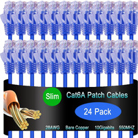 Lysymixs Cat6A Slim Ethernet Patch Cable 0.5 Ft (24 Pack), Cat6A Patch Cable For Data Centers, Cat 6 Patch Cable 10G, Network Patch Cables For Home And Enterprise Network -Blue