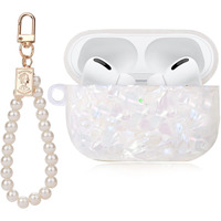 Cute Airpod Pro 2 Case With Pearl Wrist Chain Bling Marble Design Hard Tpu Cover Compatible With Airpods Pro 2Nd Generation 2022 Case For Women And Girls