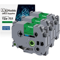 Msudoku Tze Tz Tape 24Mm 0.94 Laminated Green Compatible For Brother P Touch Label Maker Tape Tze-751 Tze751 Label Tape For Pt D600 D610 P710Bt P910Bt, Black On Green, 0.94 Inch X 26.2 Feet, 3-Pack