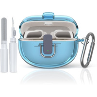 [Secure Lock] For Bose Ultra Open Earbuds Case(2024), Tudiow Clear Tpu Shockproof Protective Cover For Bose Open Ear Wireless Earbuds Accessories With Cleaning Kit& Keychain (Clear Blue)