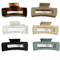 Nalodu Rectangle Hair Claw Clips Large 4 Inch Matte Square Clear No Slip Big Jaw Clip Multi-Colored For Thick Hair Women, 6 Pack