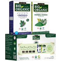 Indus Valley Bio Organic 100% Pure Indigo Powder & Herbal Henna Powder Hair Color Combo Kit For Natural Hair Dyeing - Black, Indigo - 100 Gm Each, Without Preservatives