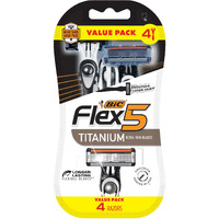 Bic Flex 5 Titanium 5-Blade Disposable Razor For Men, Sensitive Skin Razor For A Smooth, Comfortable And Close Shave, 4 Piece Razor Set
