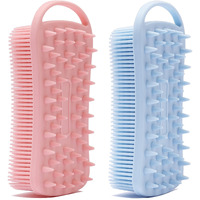 2 Pc Silicone Exfoliating Body Scrubber, 2 In 1 Silicone Body Shampoo Brush, Soft Silicone Loofah For Sensitive Skin, Shower Silicone Hair Scalp Massager, Easy To Clean, Lather Well (Pink&Blue)