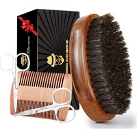 Sosoon Beard Brush For Men, 100% Pure Boar Bristle Beard Brush, Beard Grooming Set Including Beard Comb, 2 Pcs Mustache Scissors, And Travel Bag