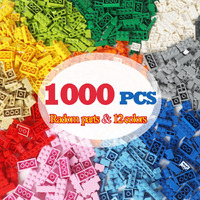 Ekuzi Building Bricks Compatible With Lego Classic - 1000 Pieces Basic Bulk Building Blocks In Random Color - Mixed Shape
